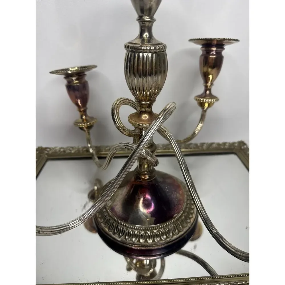 Godinger Candelabra Silver Plated Baroque Ornate 4 Arms 5 Candle Holder Wedding